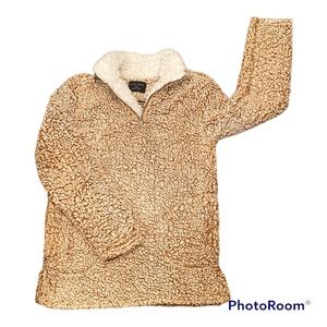 Ladies LOVE TREE Brown Sherpa Quarter Zip with Side Pockets Size Small